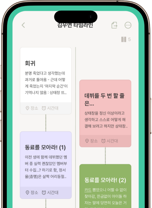 캐릭터 타임라인 화면