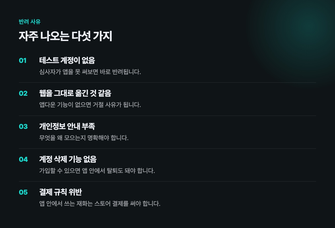 자주 나오는 반려 사유 다섯 가지