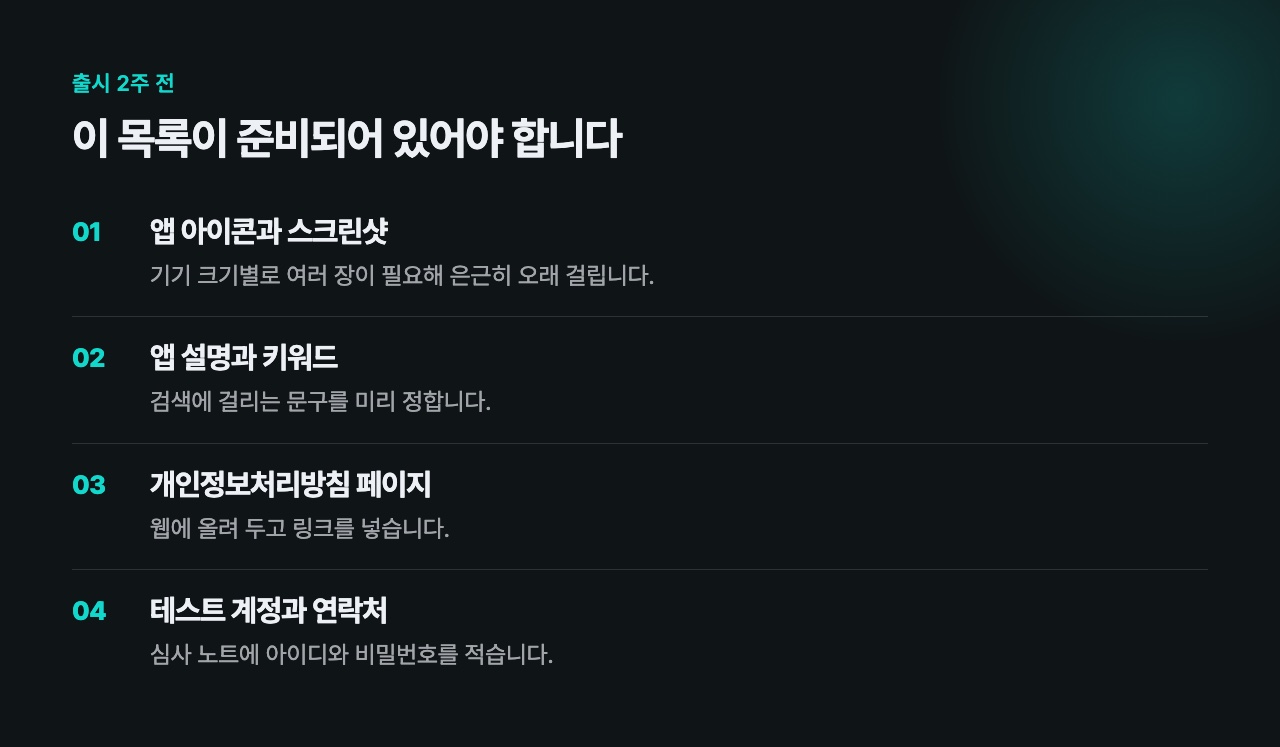 출시 2주 전 준비 목록