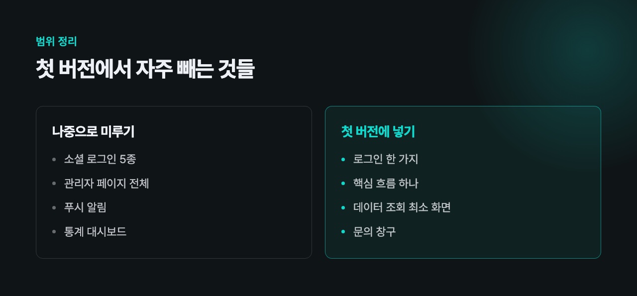 첫 버전에서 자주 빼는 것들